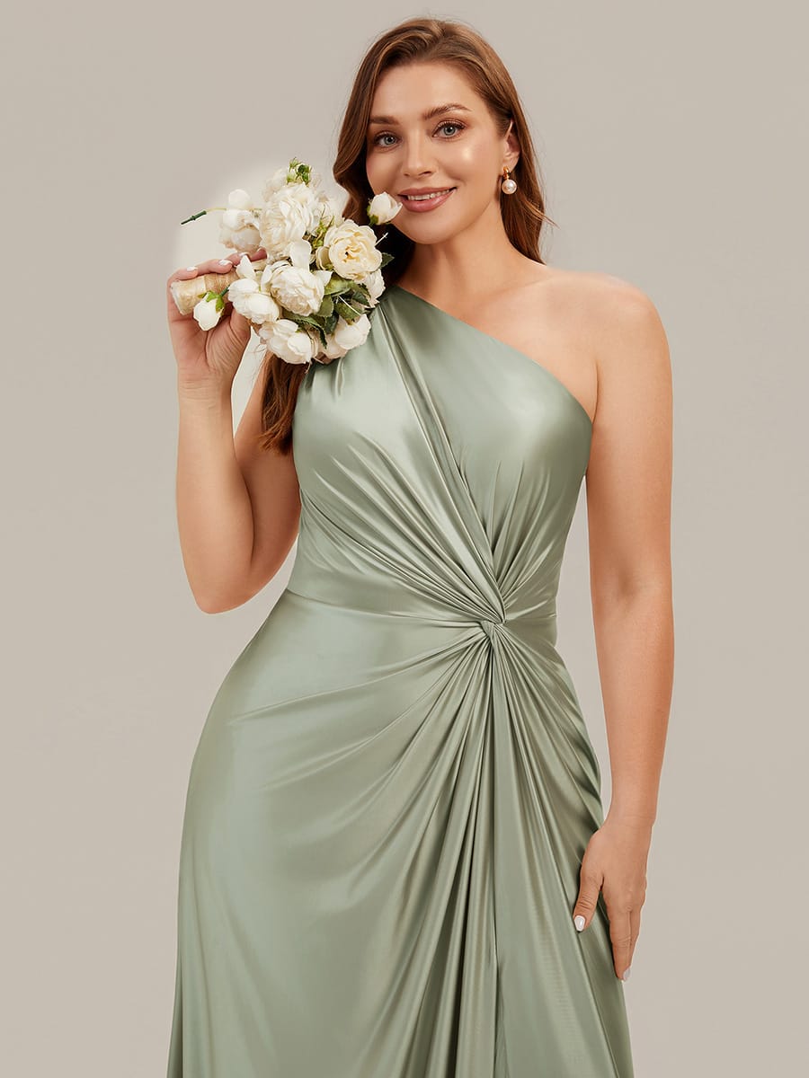 Knotted Satin One-Shoulder Dress