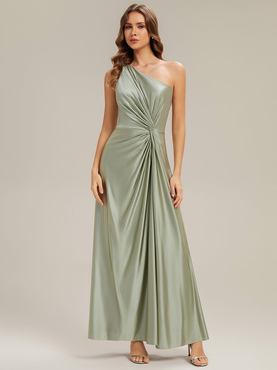 Knotted Satin One-Shoulder Wedding Guest Dress