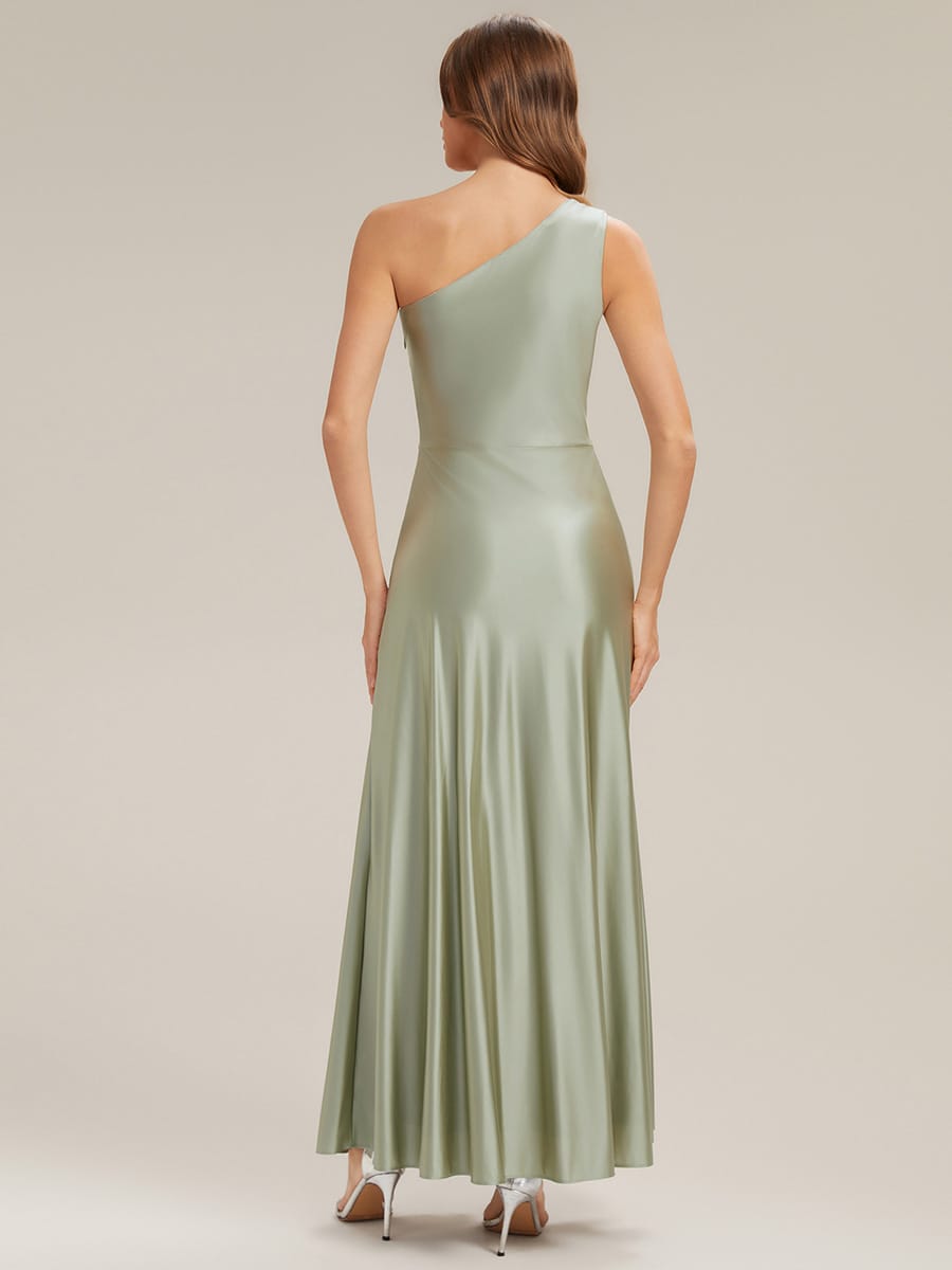 Knotted Satin One-Shoulder Wedding Guest Dress