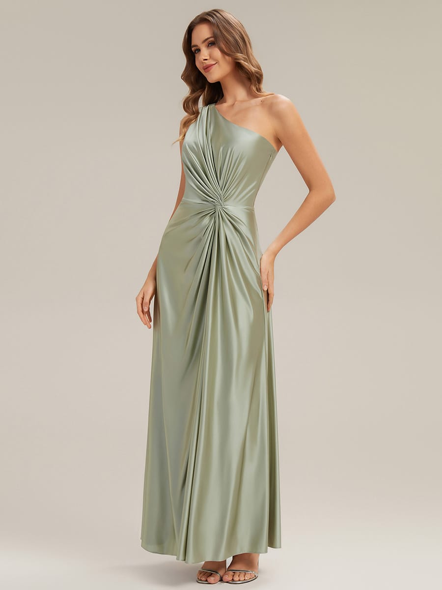 Knotted Satin One-Shoulder Dress