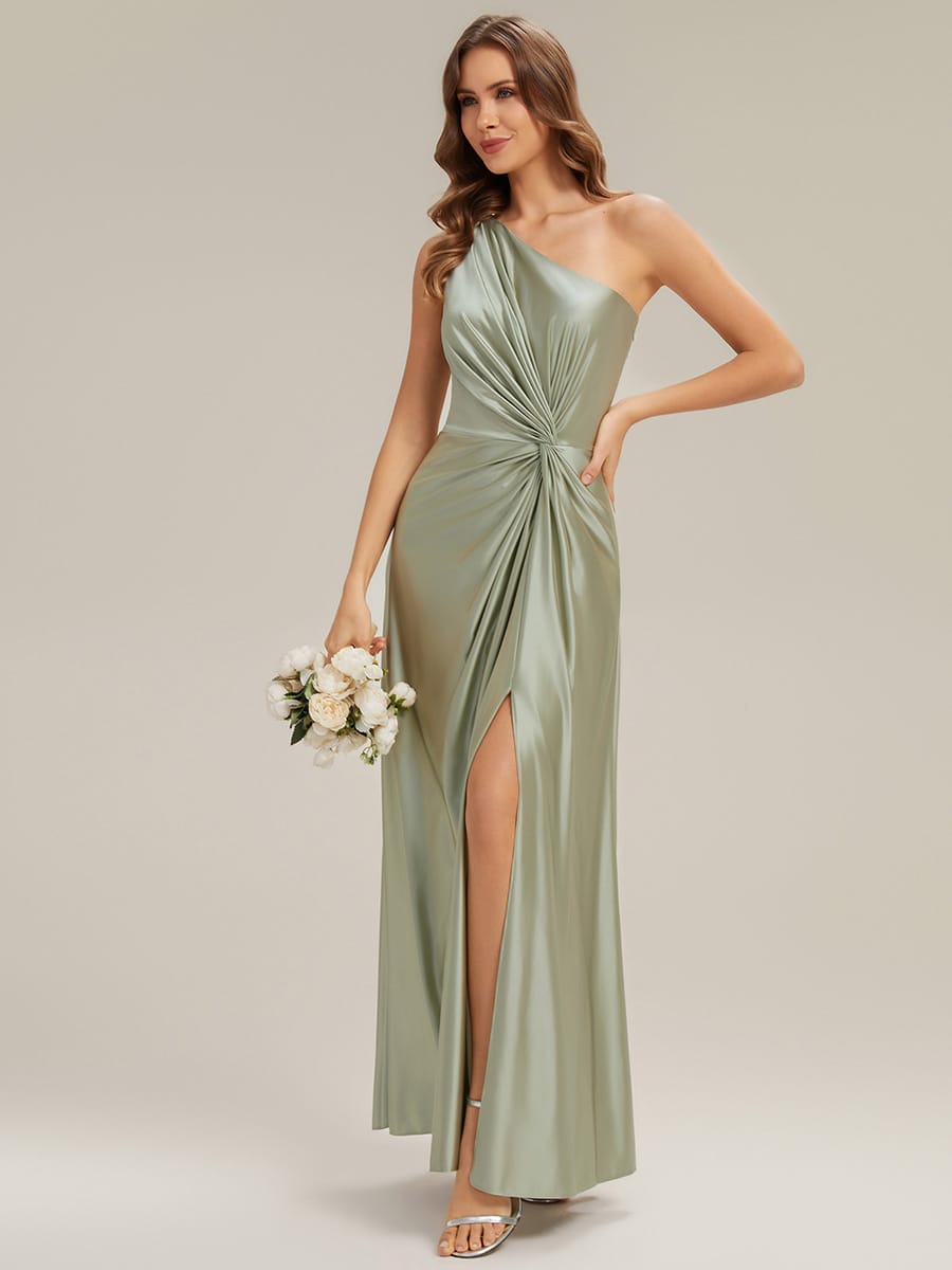 Knotted Satin One-Shoulder Dress