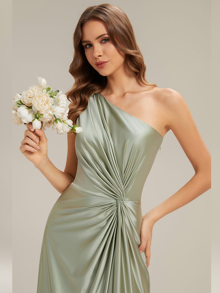 Knotted Satin One-Shoulder Dress