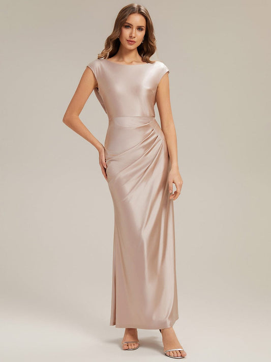 Satin Cap Sleeve A-Line Wedding Guest Dress