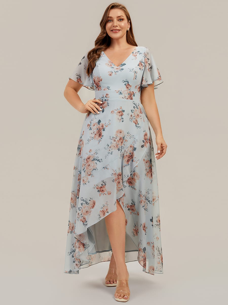 Floral Print and Flutter Sleeves Dress