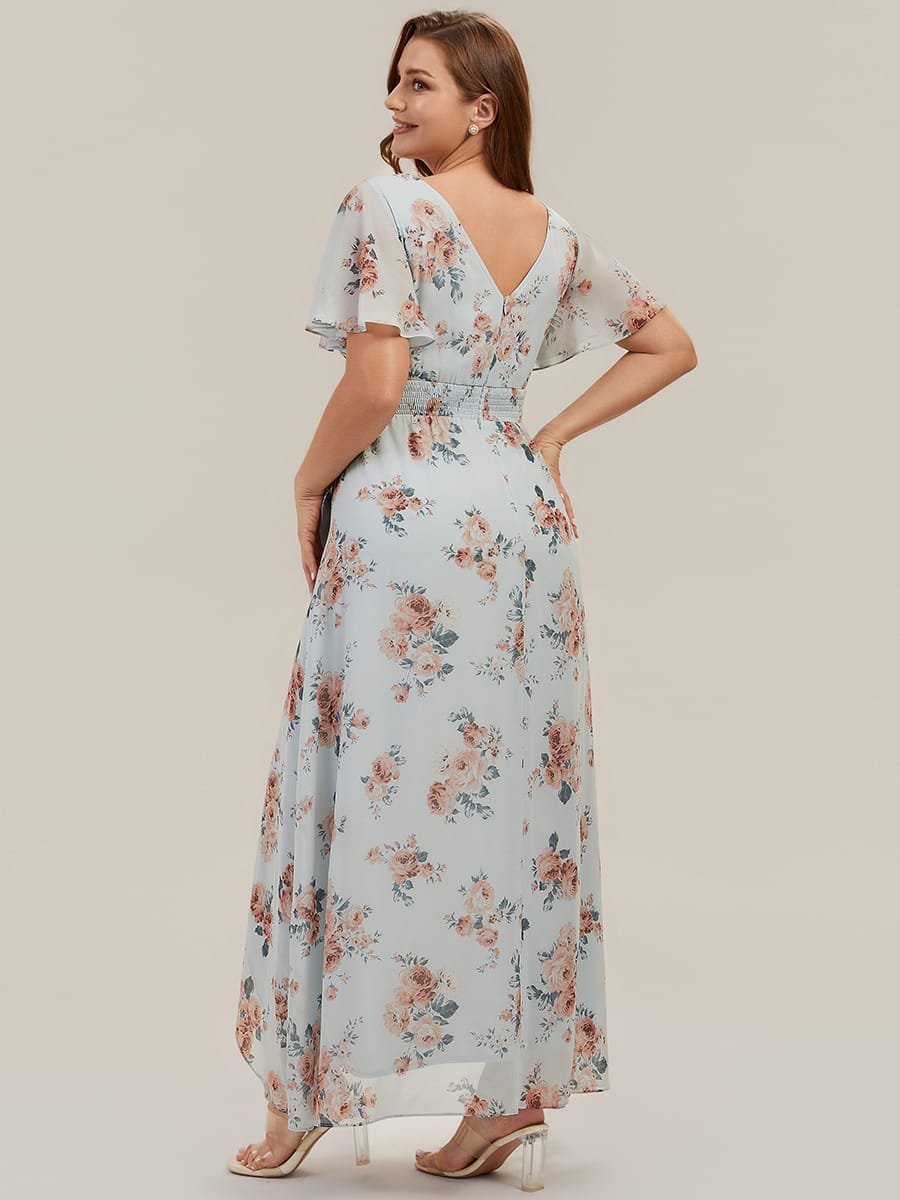 Floral Print and Flutter Sleeves Dress