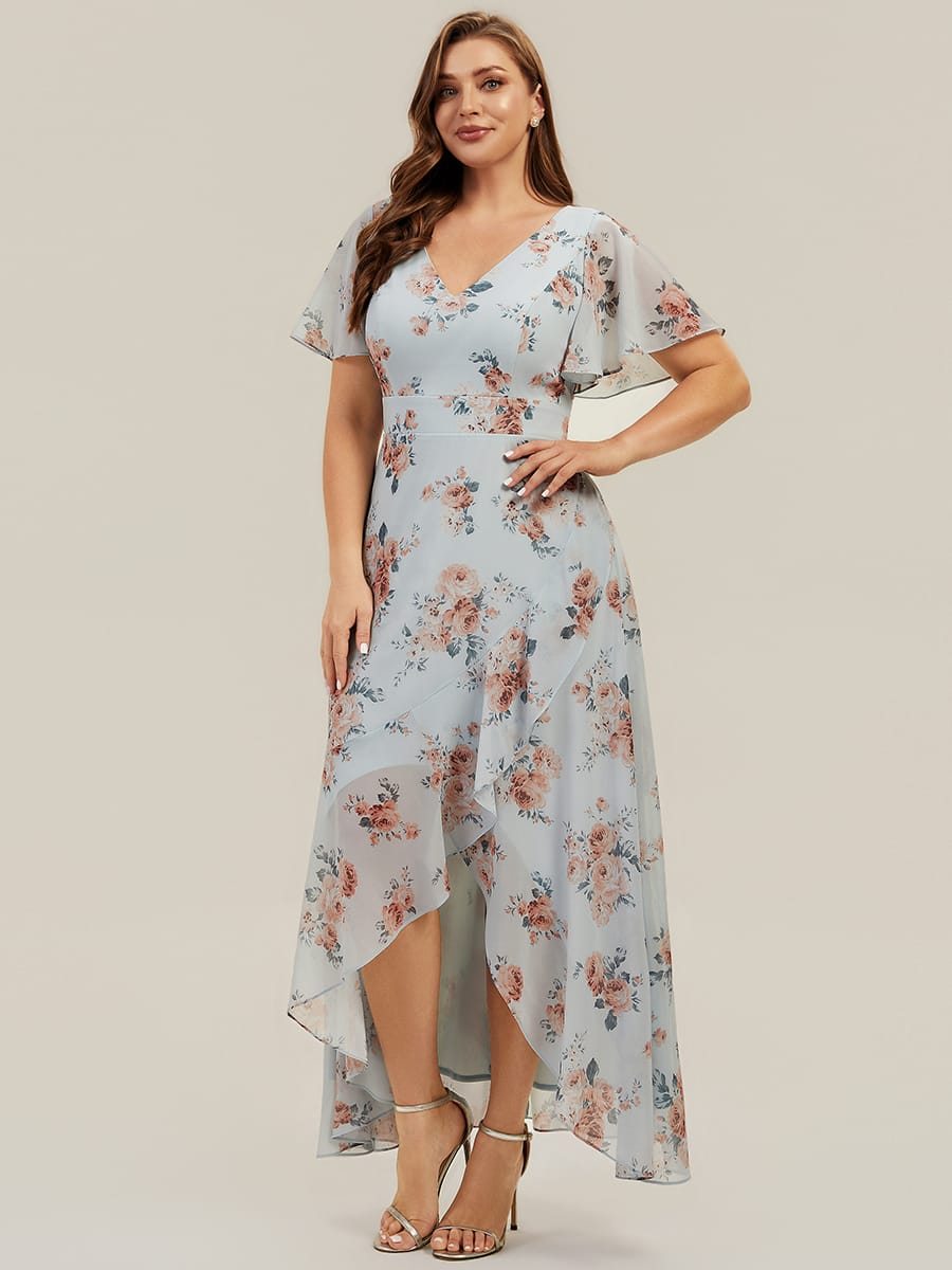 Floral Print and Flutter Sleeves Dress