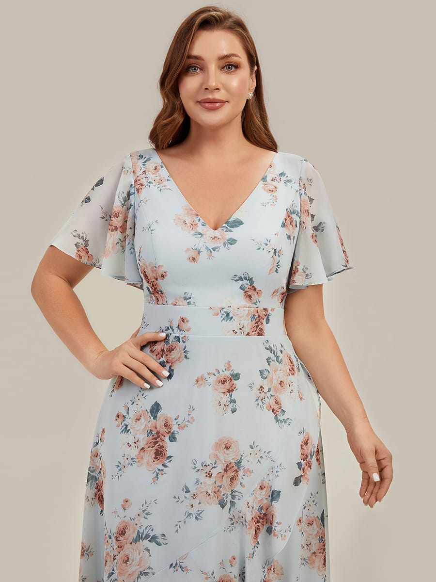 Floral Print and Flutter Sleeves Dress
