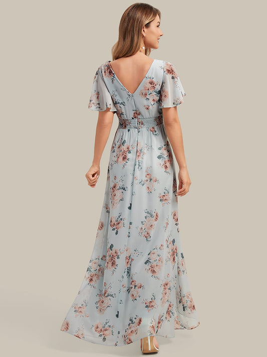 Floral Print and Flutter Sleeves Dress