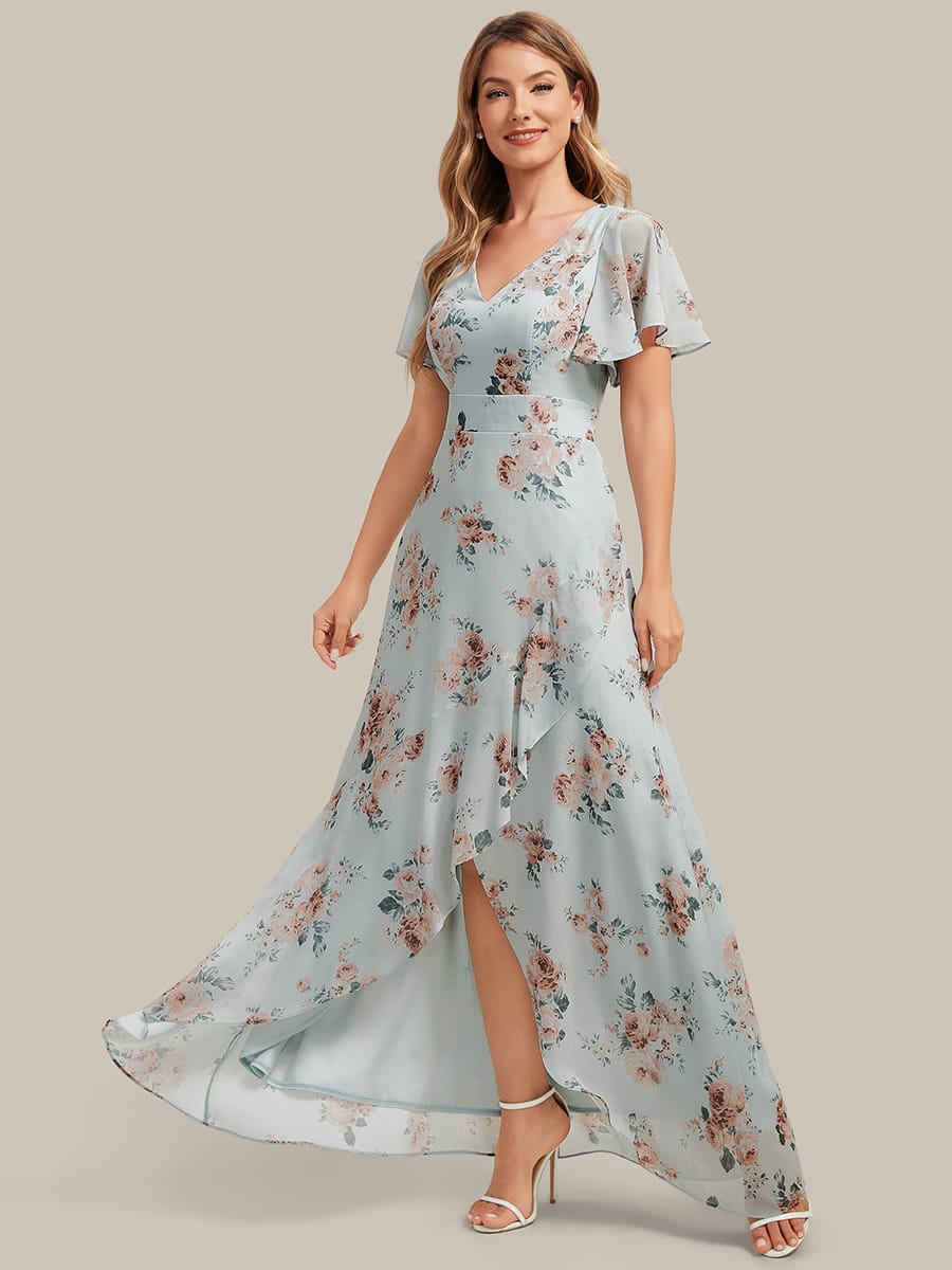 Floral Print and Flutter Sleeves Dress
