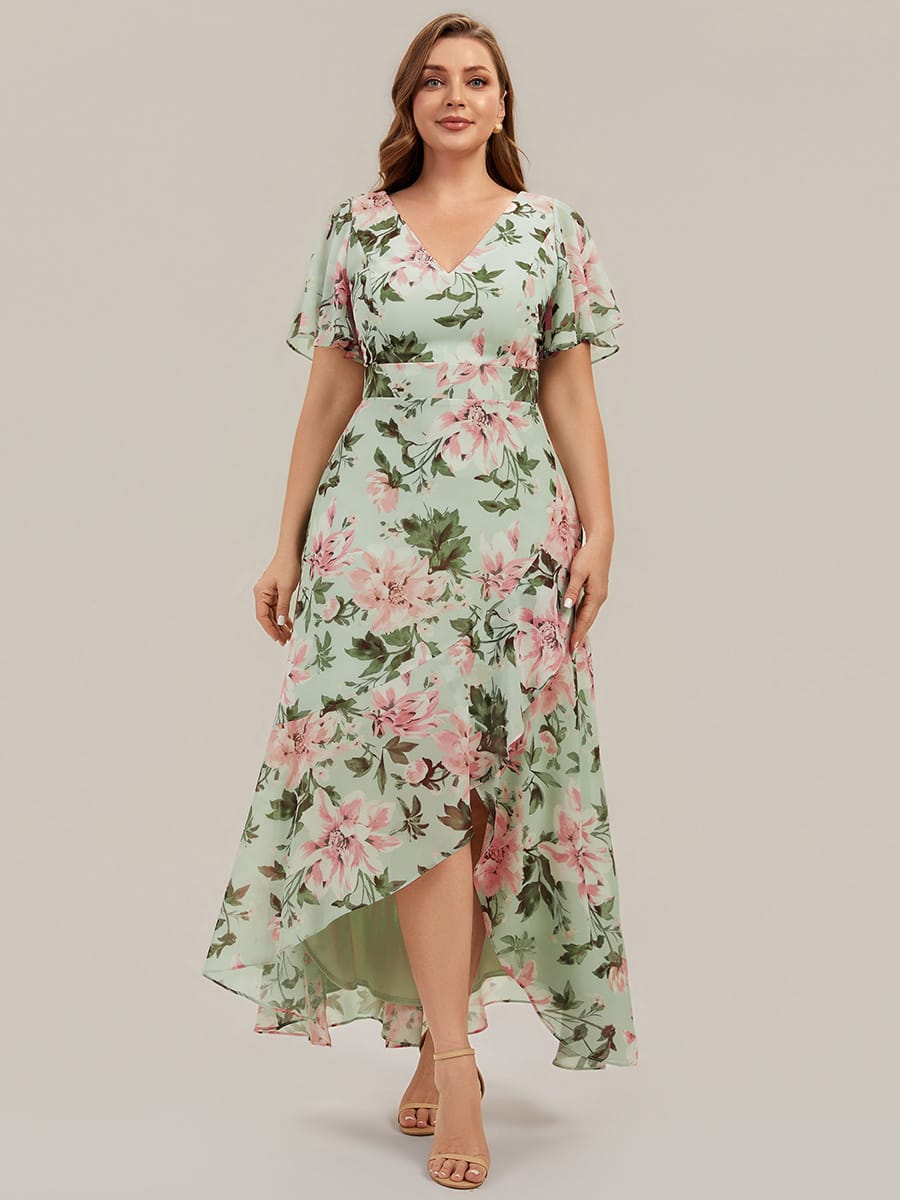 Floral Print and Flutter Sleeves Dress