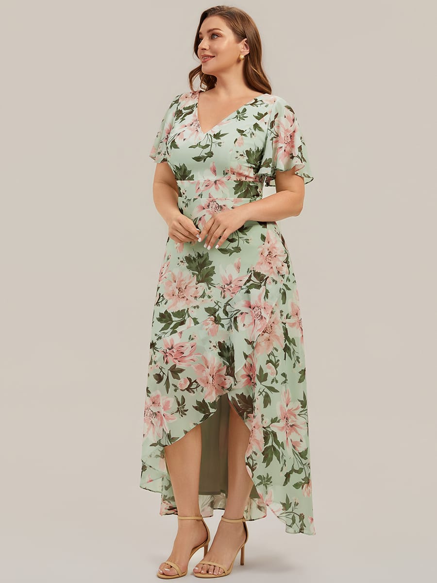 Floral Print and Flutter Sleeves Dress