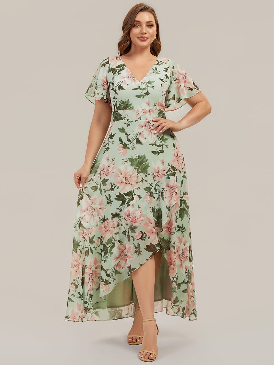 Floral Print and Flutter Sleeves Dress