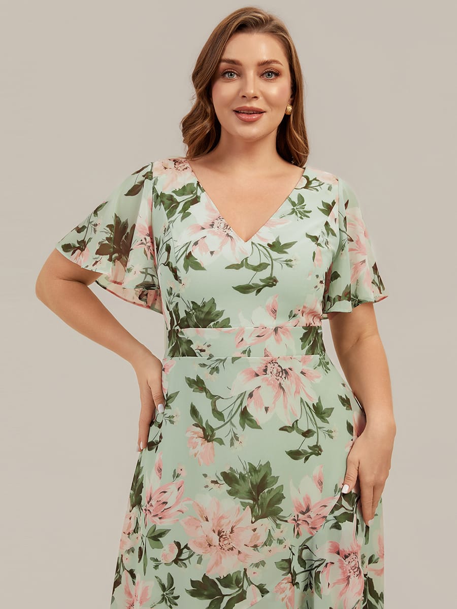 Floral Print and Flutter Sleeves Dress