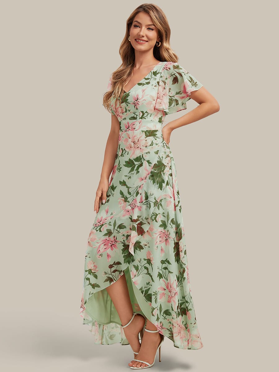Floral Print and Flutter Sleeves Dress