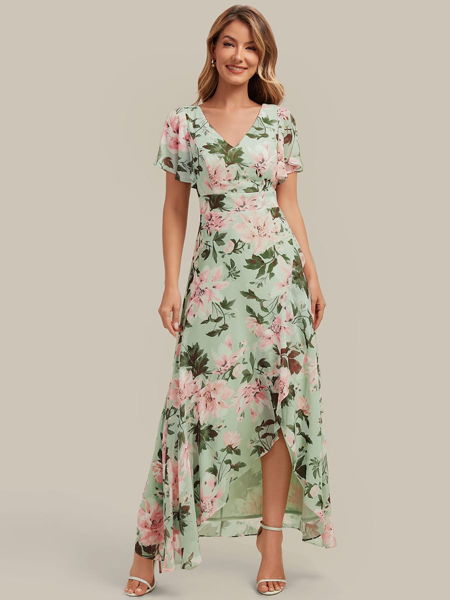 Floral Print and Flutter Sleeves Dress