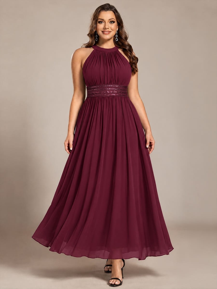 Sleeveless Halterneck Chiffon Bridesmaid Dress