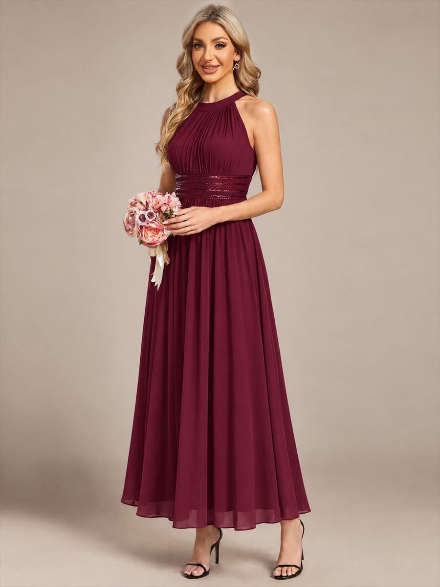 Sleeveless Halterneck Chiffon Bridesmaid Dress