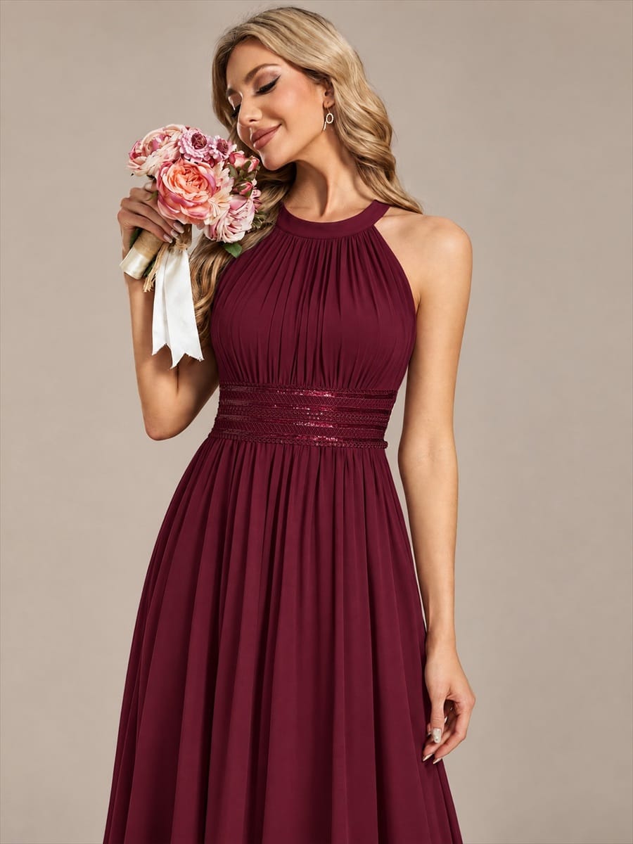 Sleeveless Halterneck Chiffon Bridesmaid Dress