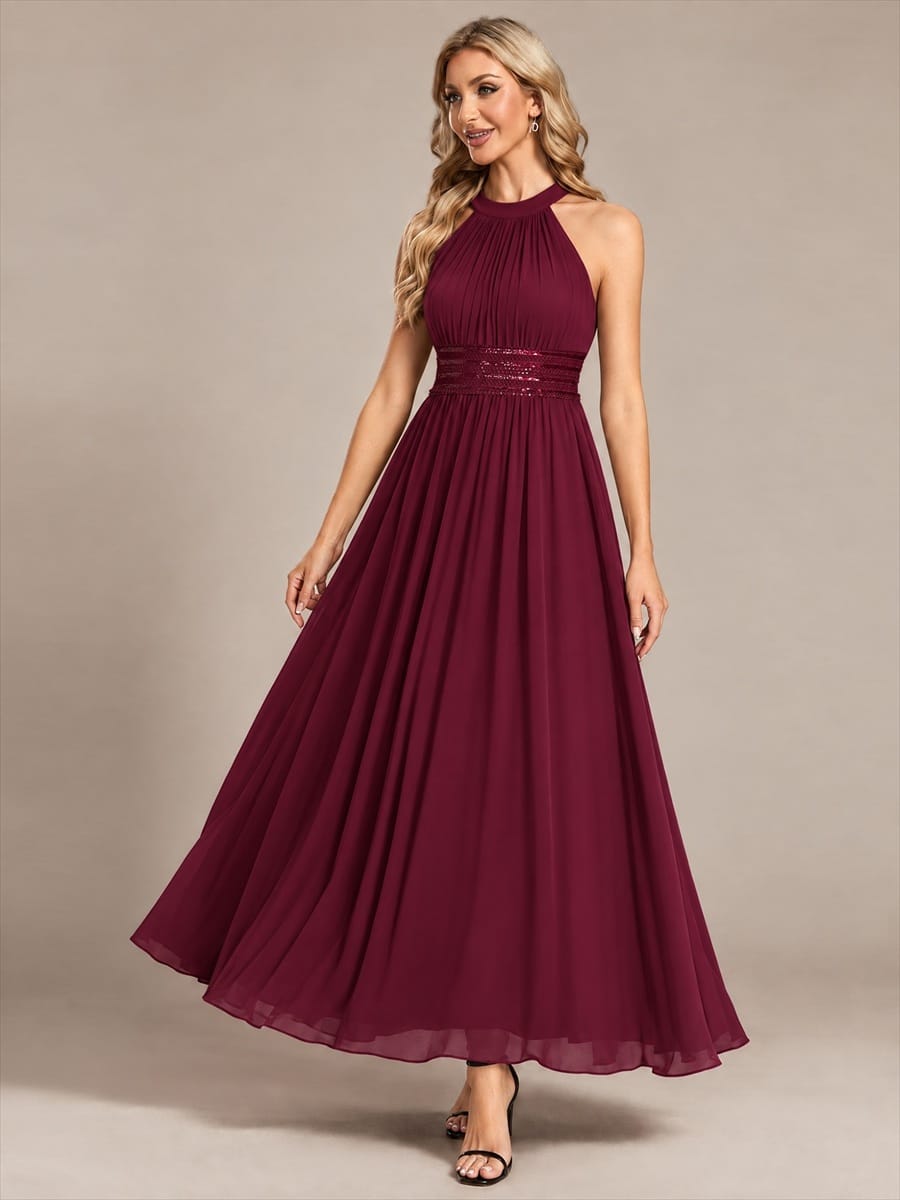 Sleeveless Halterneck Chiffon Bridesmaid Dress