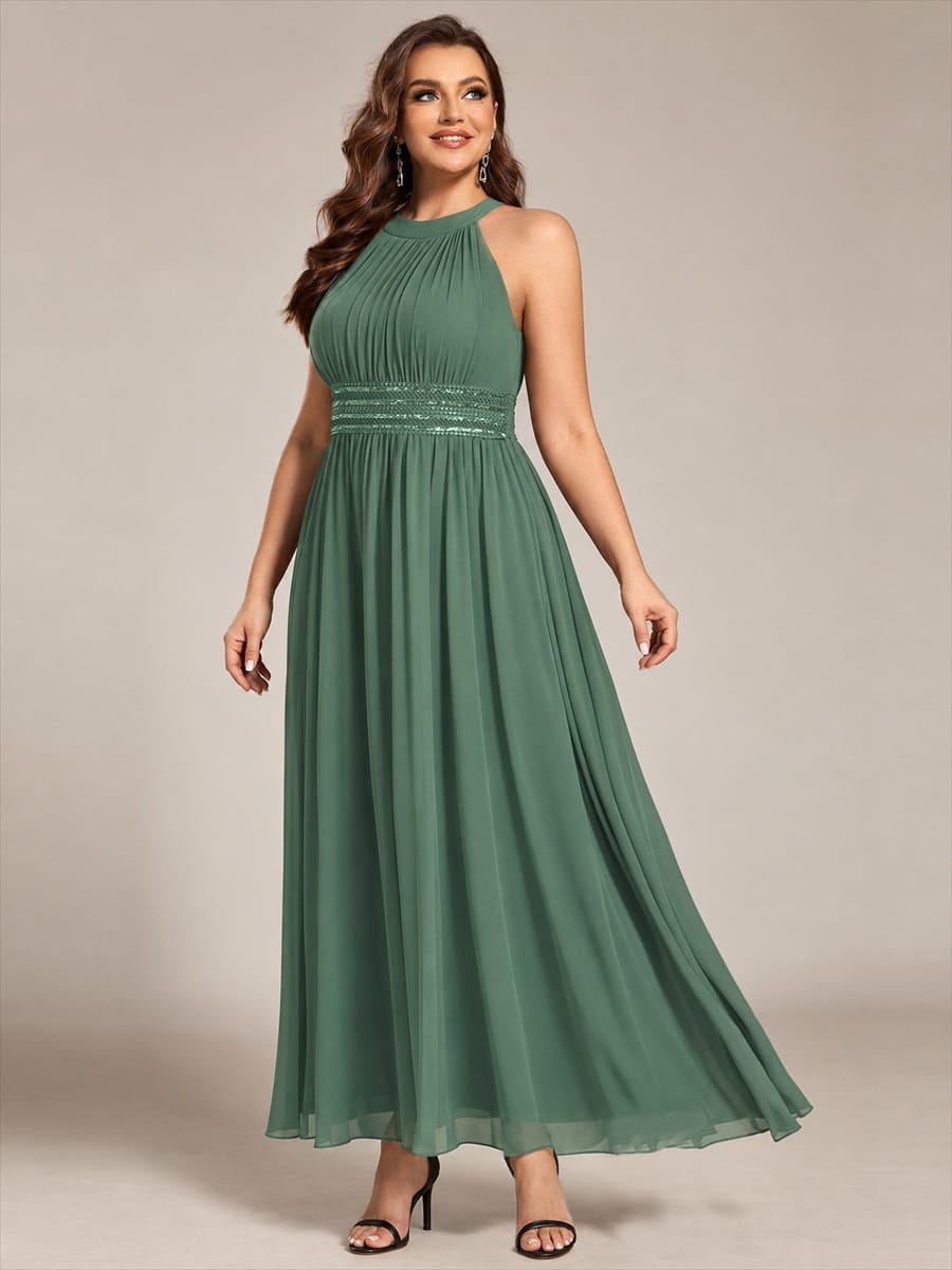 Sleeveless Halterneck Chiffon Bridesmaid Dress