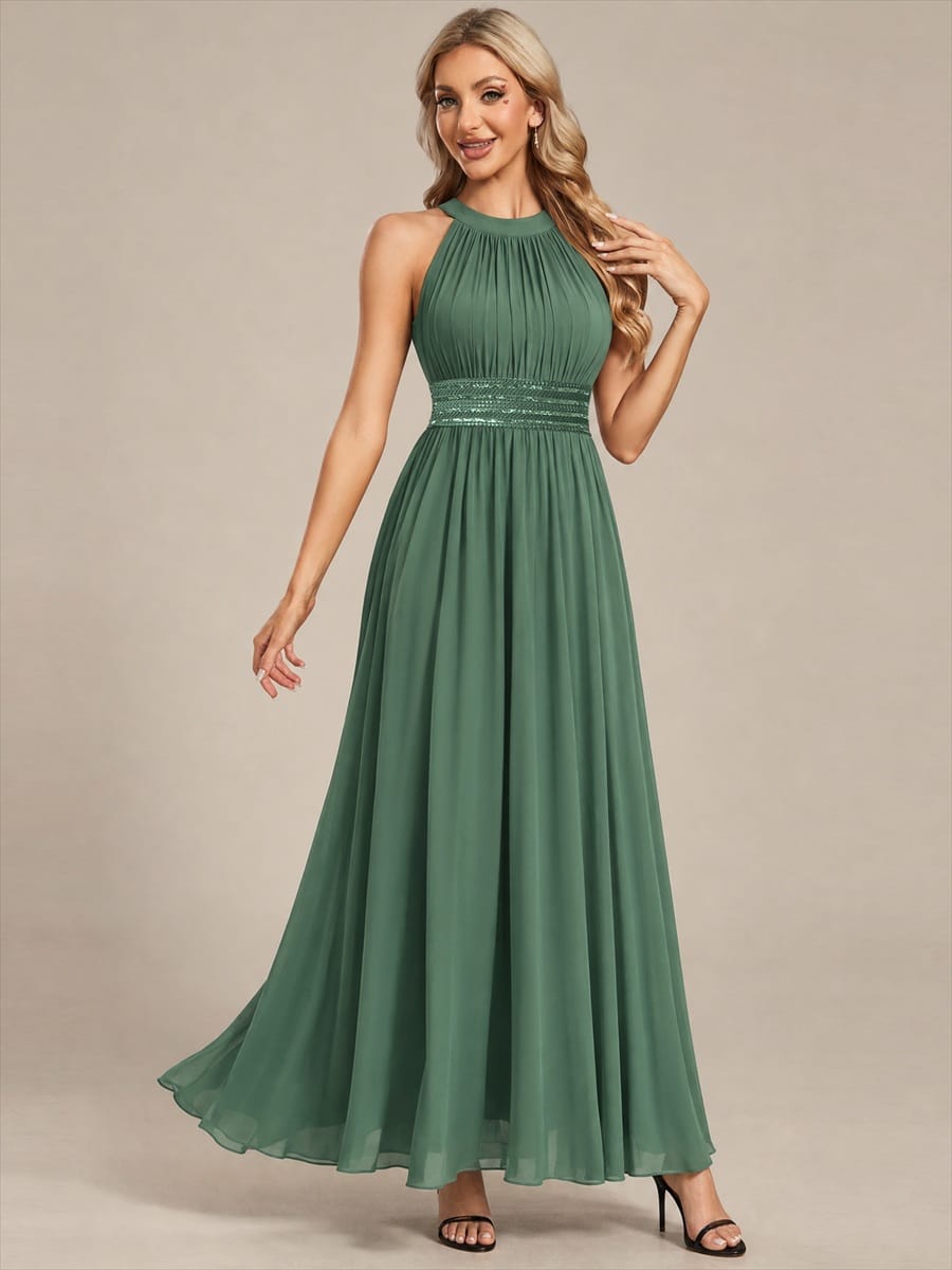 Sleeveless Halterneck Chiffon Bridesmaid Dress