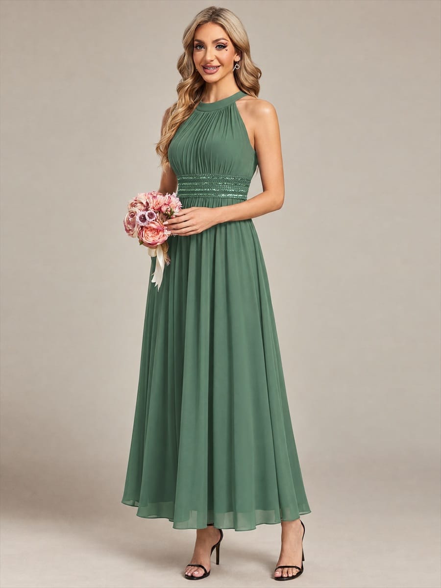 Sleeveless Halterneck Chiffon Bridesmaid Dress