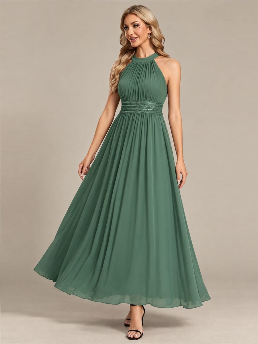 Sleeveless Halterneck Chiffon Bridesmaid Dress