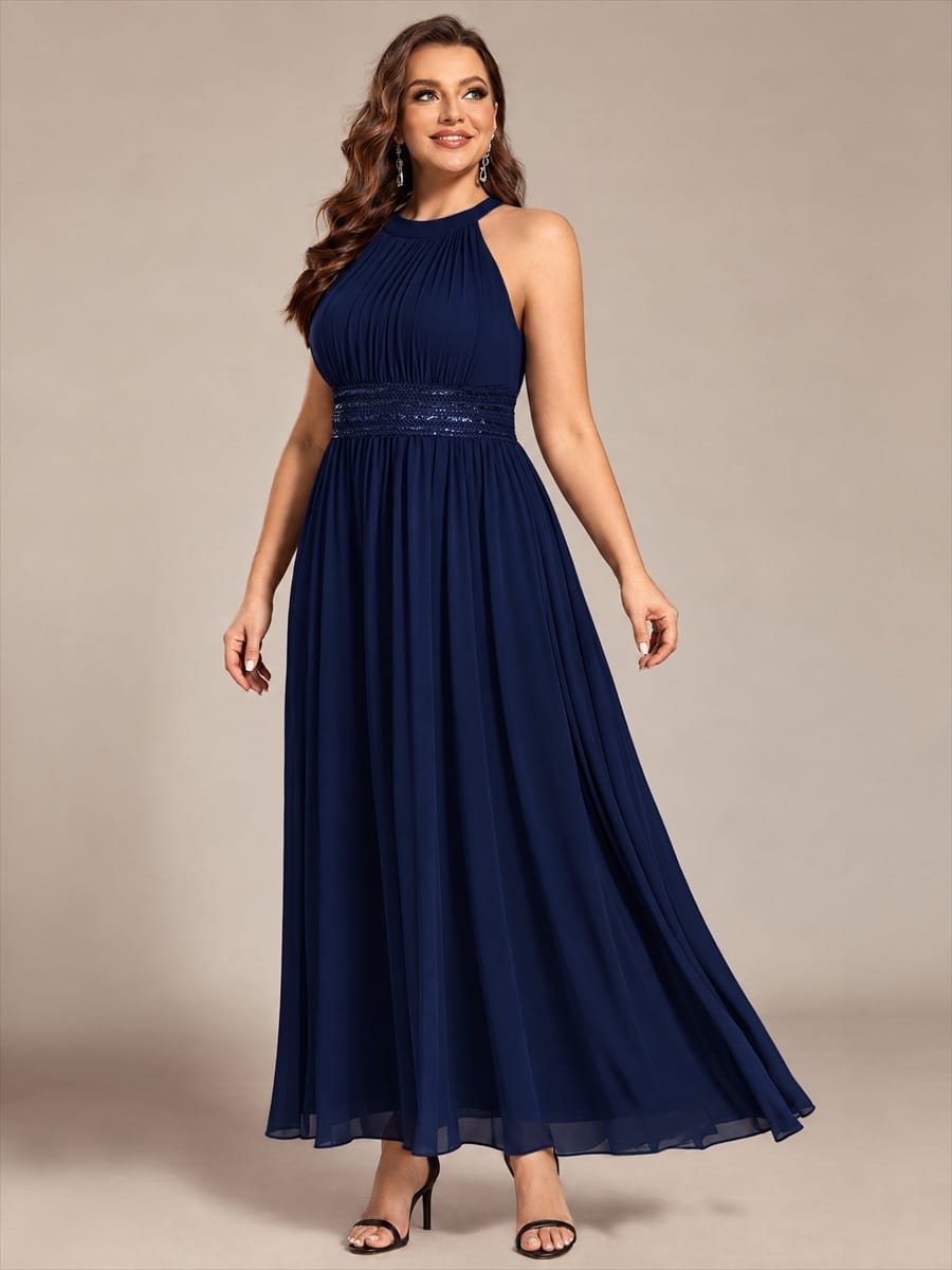 Sleeveless Halterneck Chiffon Bridesmaid Dress