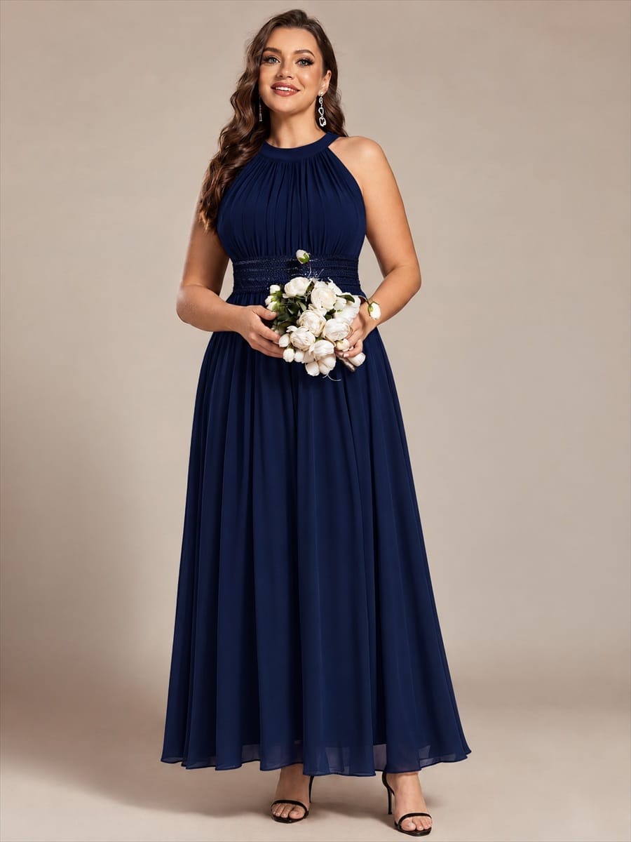 Sleeveless Halterneck Chiffon Bridesmaid Dress