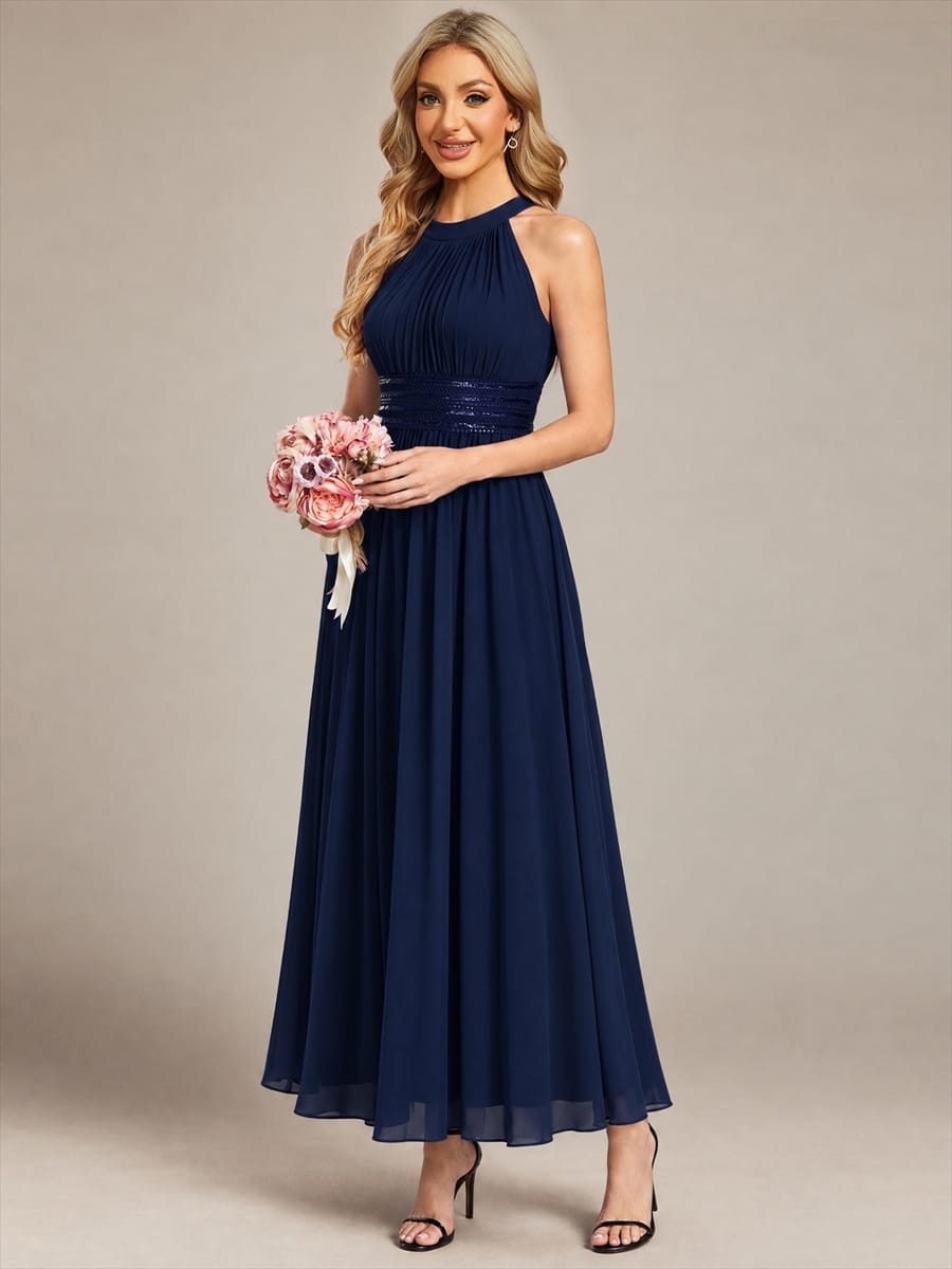 Sleeveless Halterneck Chiffon Bridesmaid Dress