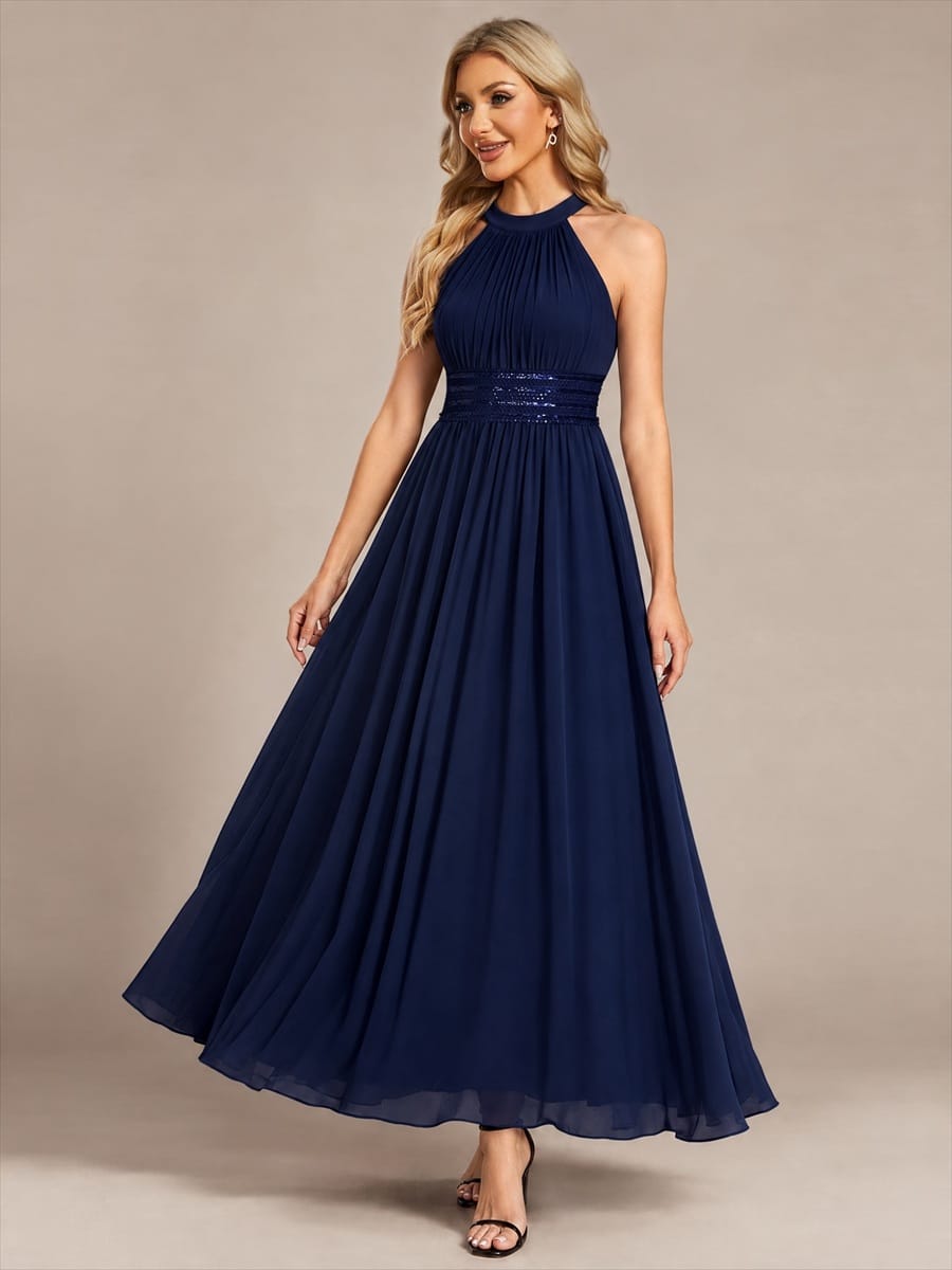 Sleeveless Halterneck Chiffon Bridesmaid Dress