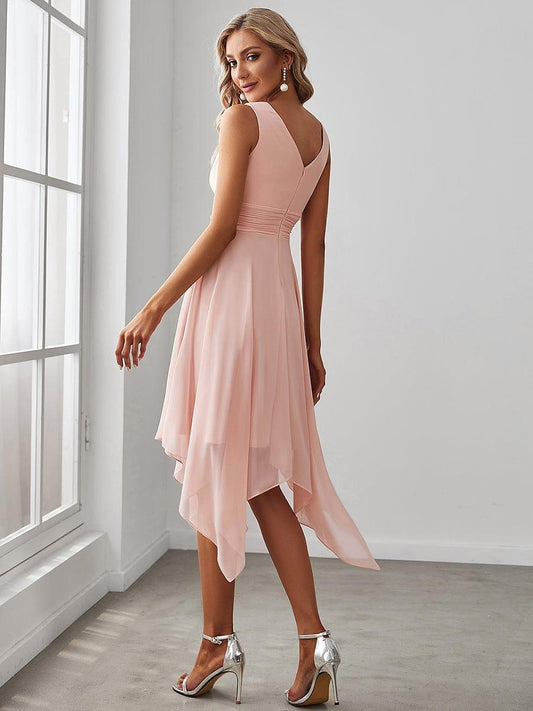 Knee Length Chiffon Dress with Irregular Hem In Pink