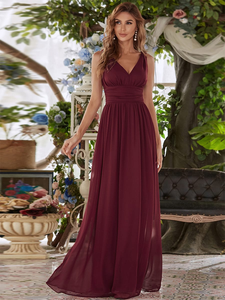 ever HUSH|V Neck Sleeveless Pleated Chiffon Maxi Mother Of The Bride Dresses (Final Sale)