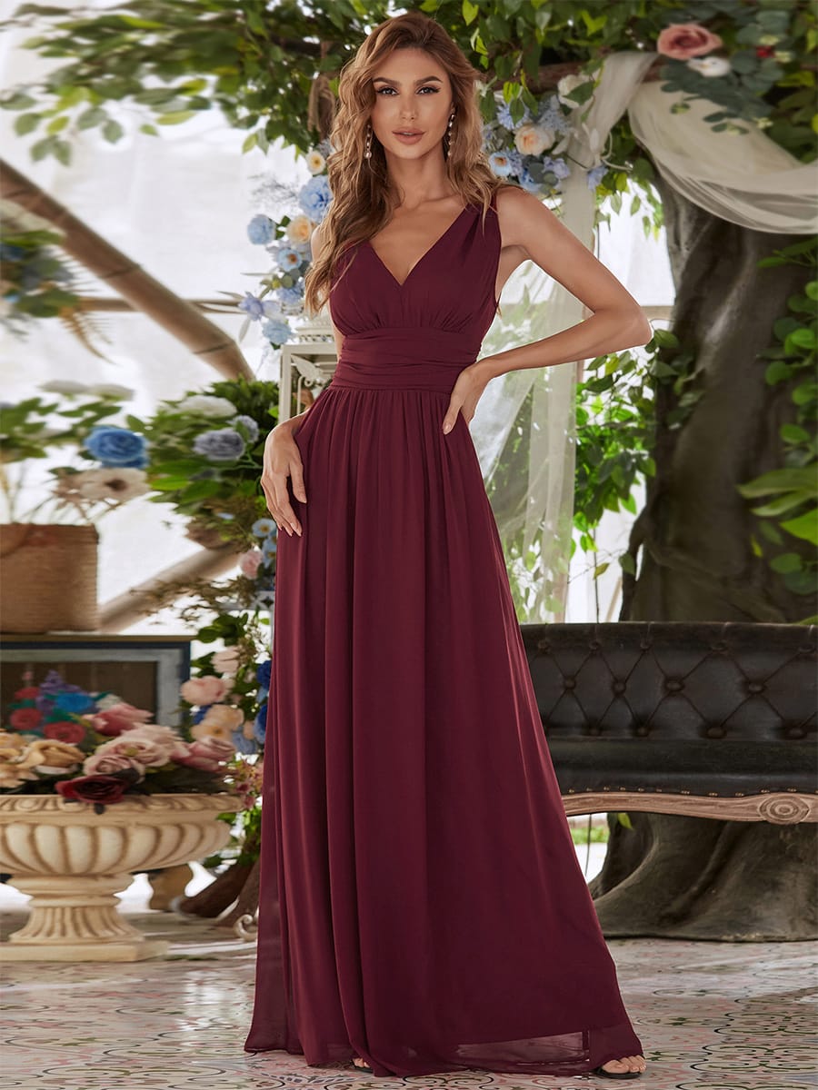 ever HUSH|V Neck Sleeveless Pleated Chiffon Maxi Mother Of The Bride Dresses (Final Sale)