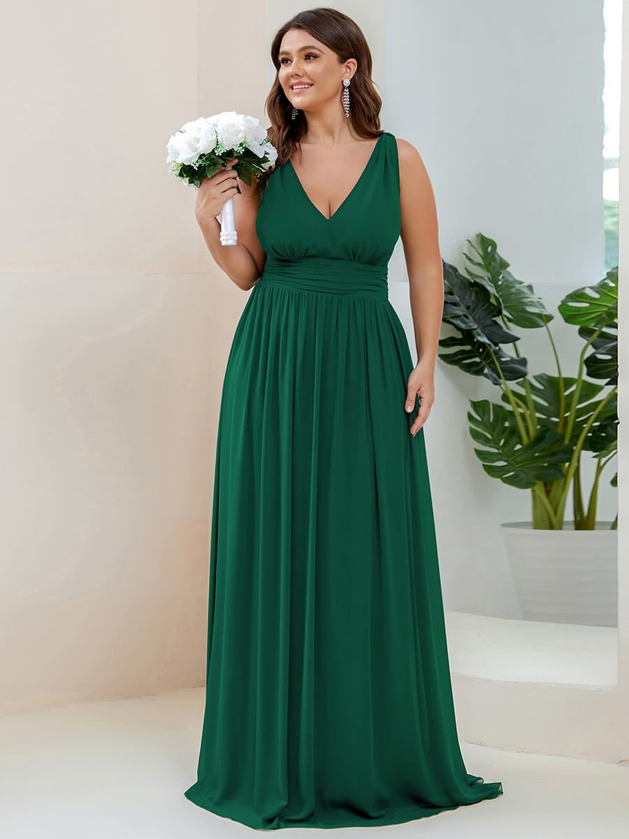 ever HUSH|V Neck Sleeveless Pleated Chiffon Maxi Mother Of The Bride Dresses (Final Sale)