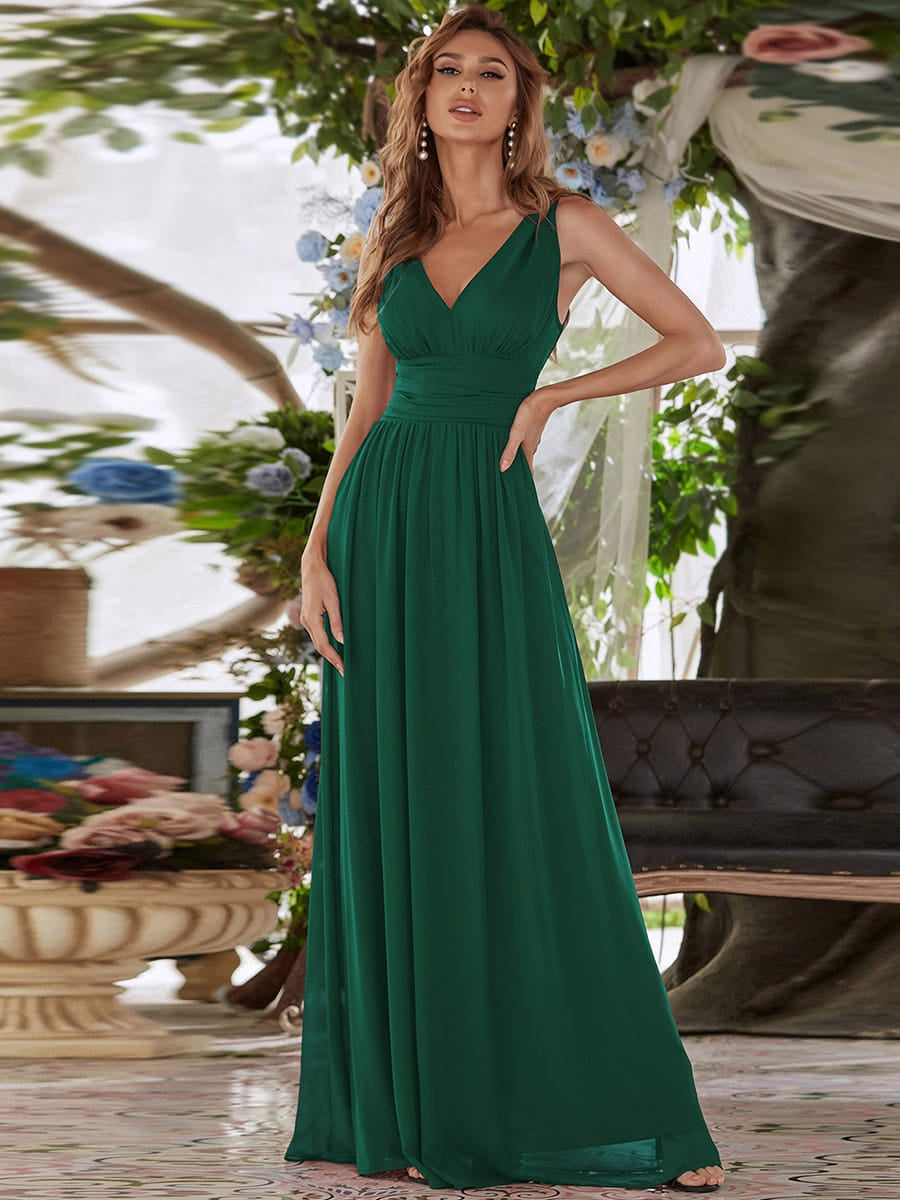 ever HUSH|V Neck Sleeveless Pleated Chiffon Maxi Mother Of The Bride Dresses (Final Sale)