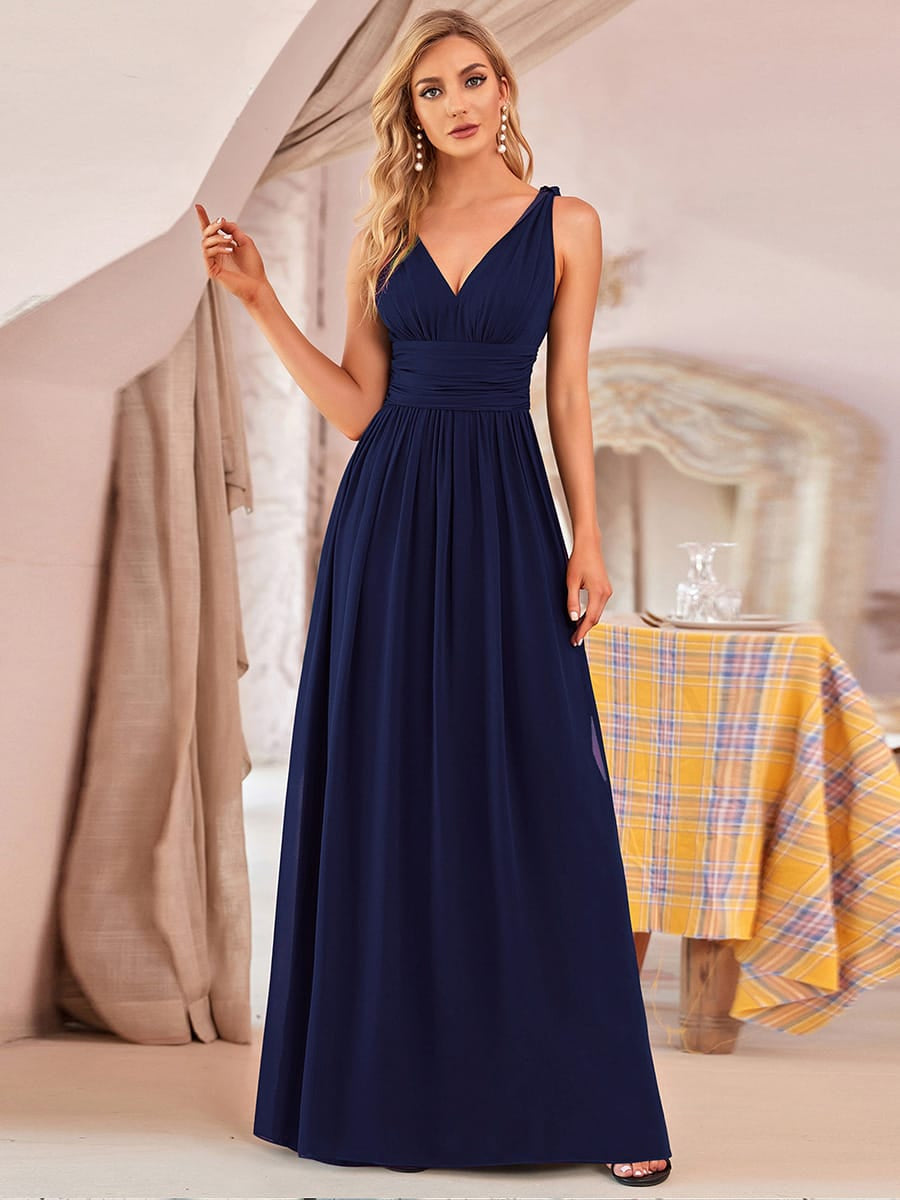 ever HUSH|V Neck Sleeveless Pleated Chiffon Maxi Mother Of The Bride Dresses (Final Sale)