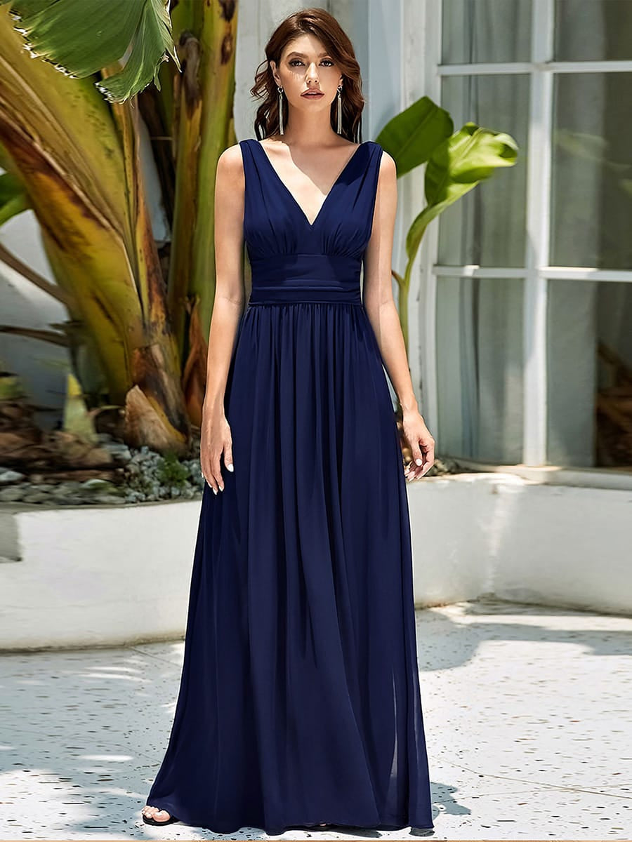 ever HUSH|V Neck Sleeveless Pleated Chiffon Maxi Mother Of The Bride Dresses (Final Sale)