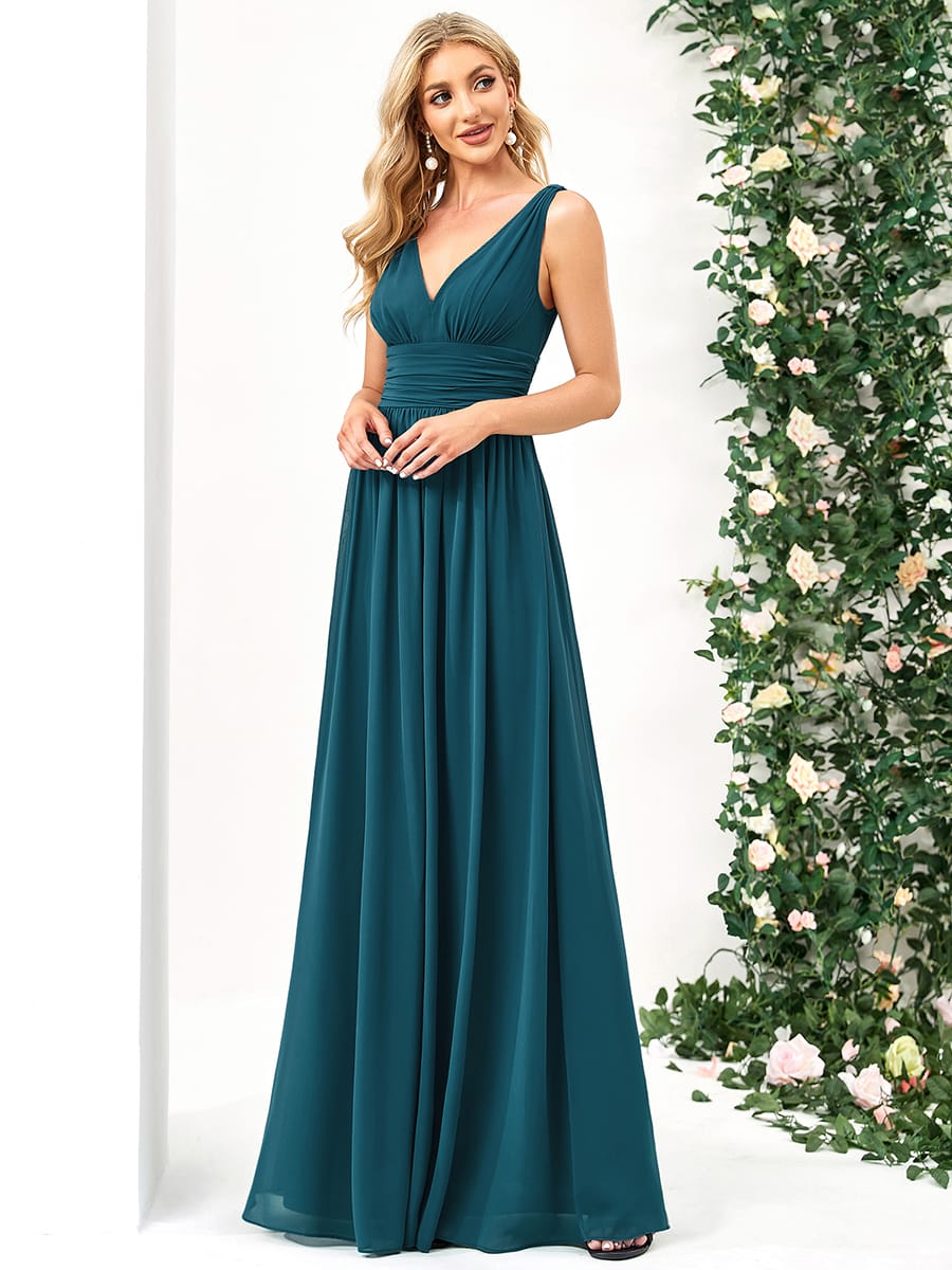 ever HUSH|V Neck Sleeveless Pleated Chiffon Maxi Mother Of The Bride Dresses (Final Sale)