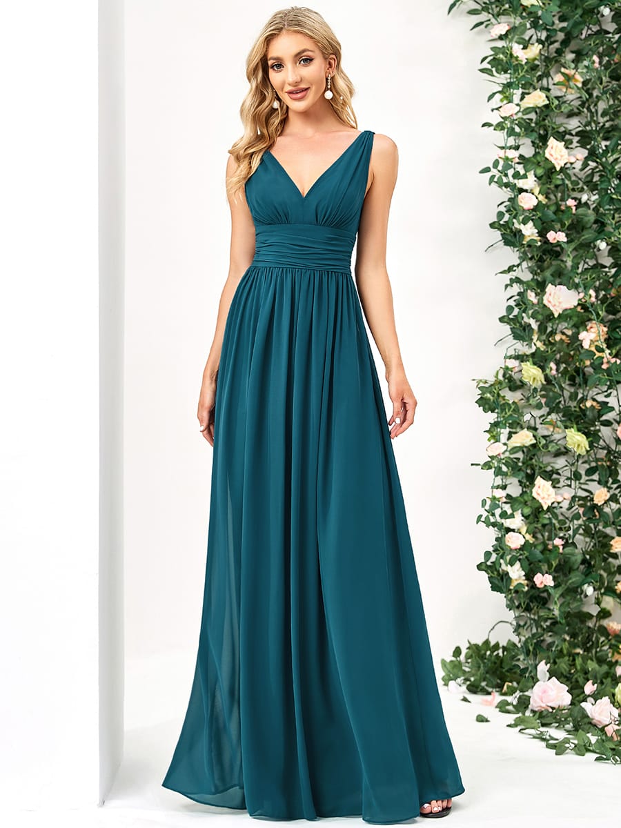 ever HUSH|V Neck Sleeveless Pleated Chiffon Maxi Mother Of The Bride Dresses (Final Sale)