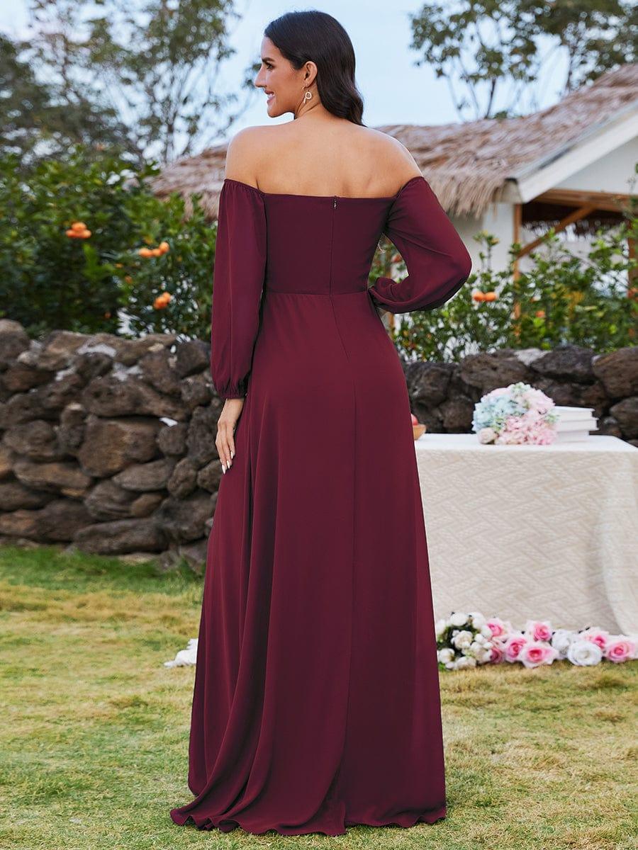 ever DANICA|Long Sleeve Chiffon Off Shoulder Evening Dresses with High Slit