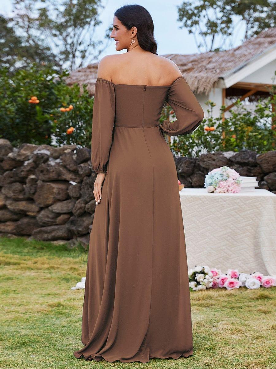 ever DANICA|Long Sleeve Chiffon Off Shoulder Evening Dresses with High Slit