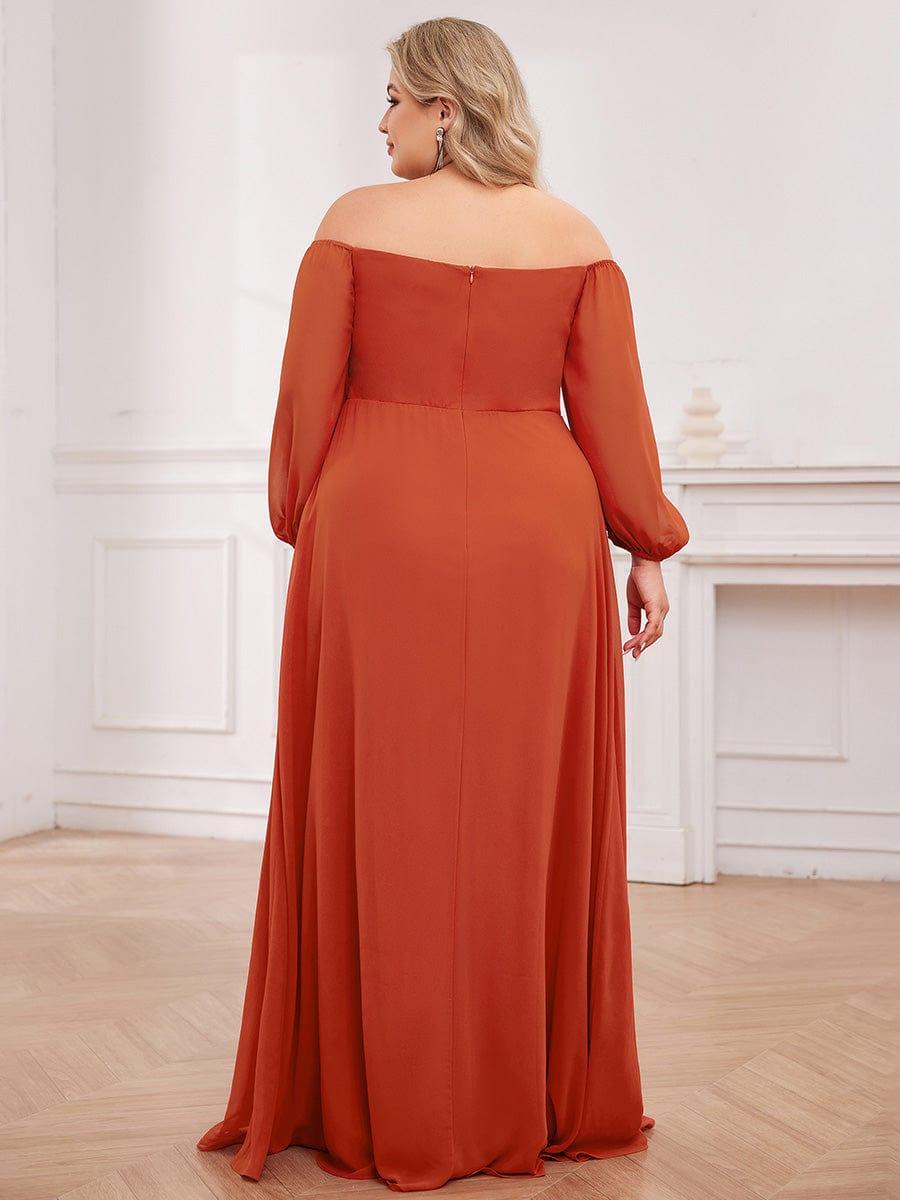 ever DANICA|Long Sleeve Chiffon Off Shoulder Wedding Guest Dresses with High Slit
