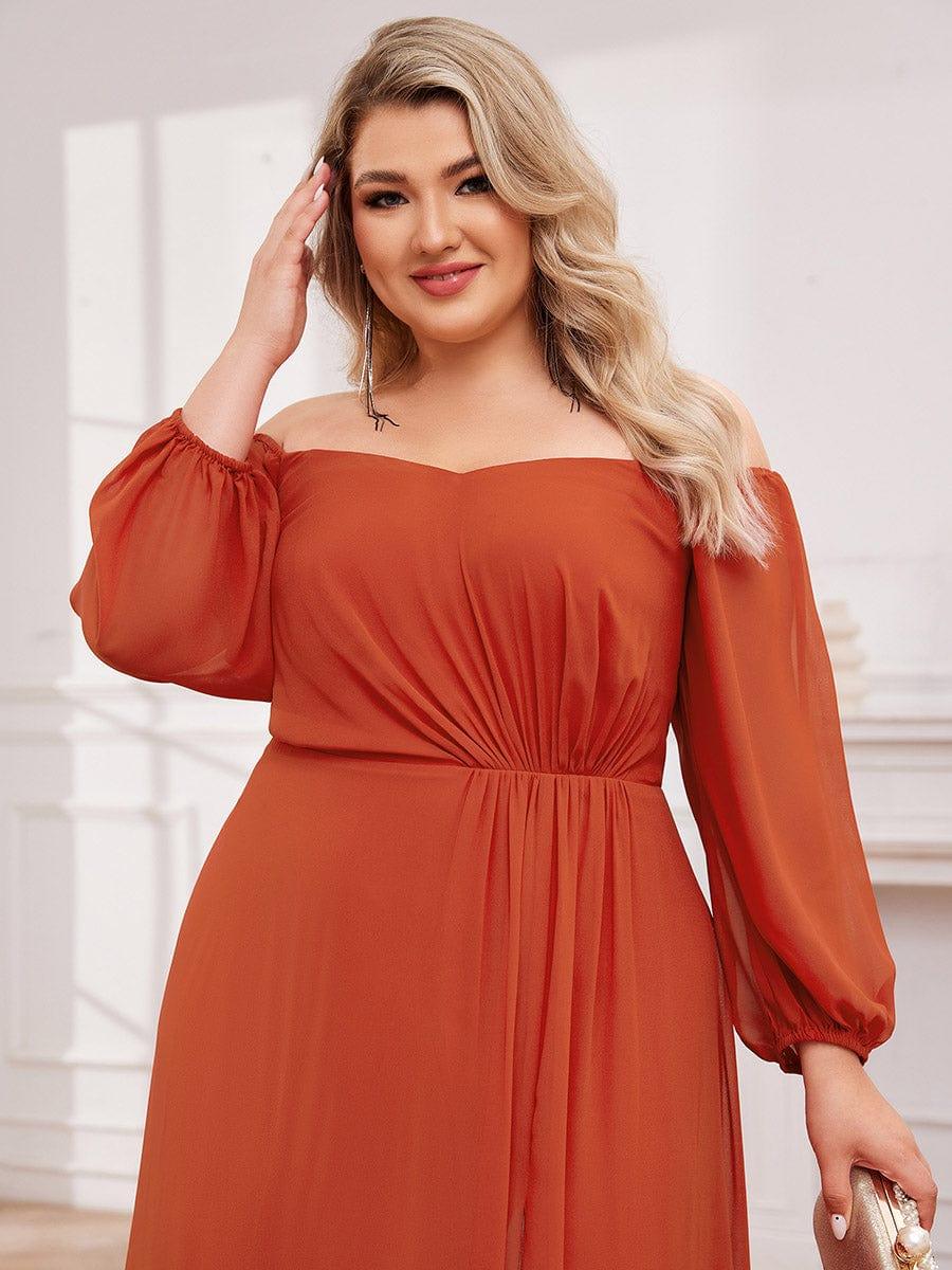ever DANICA|Long Sleeve Chiffon Off Shoulder Wedding Guest Dresses with High Slit