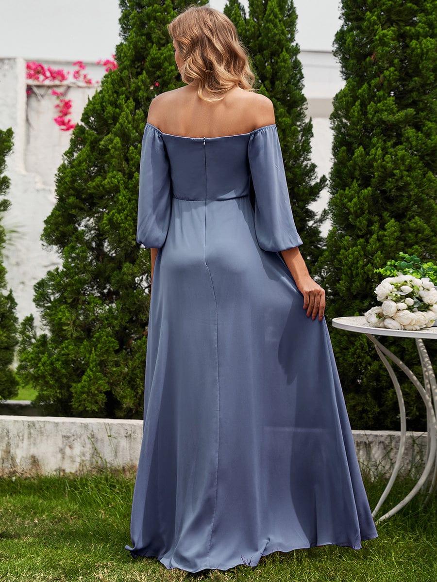 ever DANICA|Long Sleeve Chiffon Off Shoulder Evening Dresses with High Slit