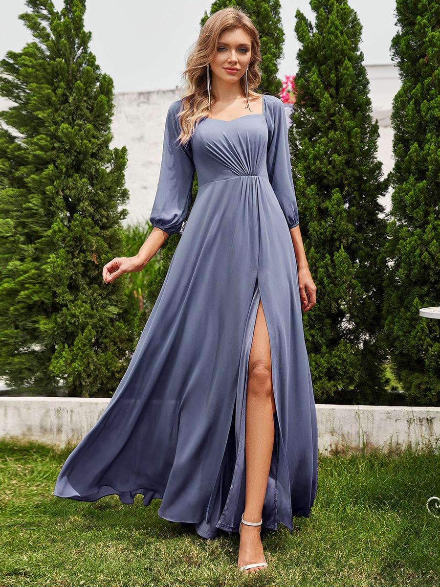 ever DANICA|Long Sleeve Chiffon Off Shoulder Wedding Guest Dresses with High Slit