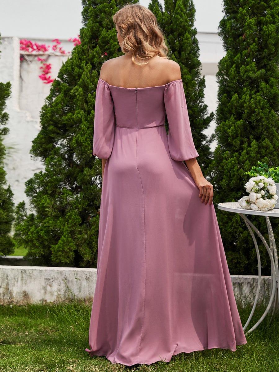 ever DANICA|Long Sleeve Chiffon Off Shoulder Evening Dresses with High Slit