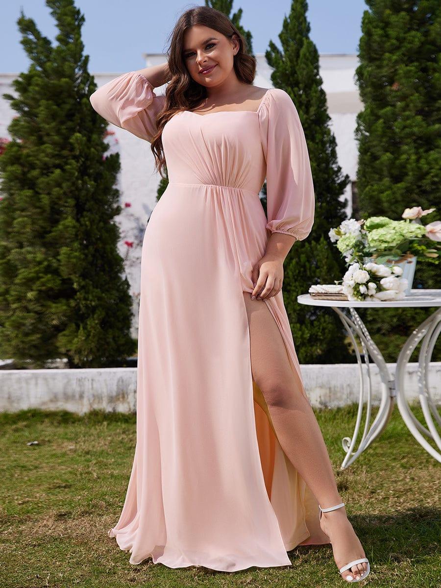 ever DANICA|Long Sleeve Chiffon Off Shoulder Wedding Guest Dresses with High Slit