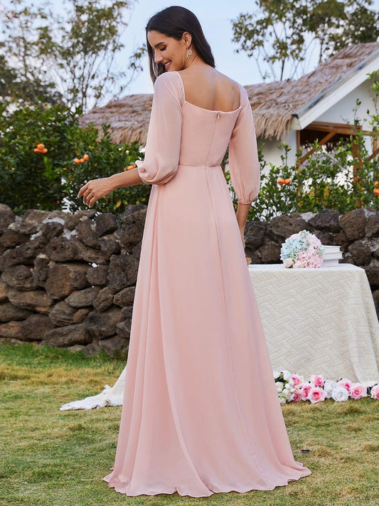 ever DANICA|Long Sleeve Chiffon Off Shoulder Evening Dresses with High Slit