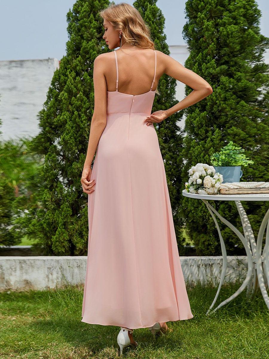 Chic Sleeveless Chiffon Bridesmaid Dress with Lotus Leaf In Pink